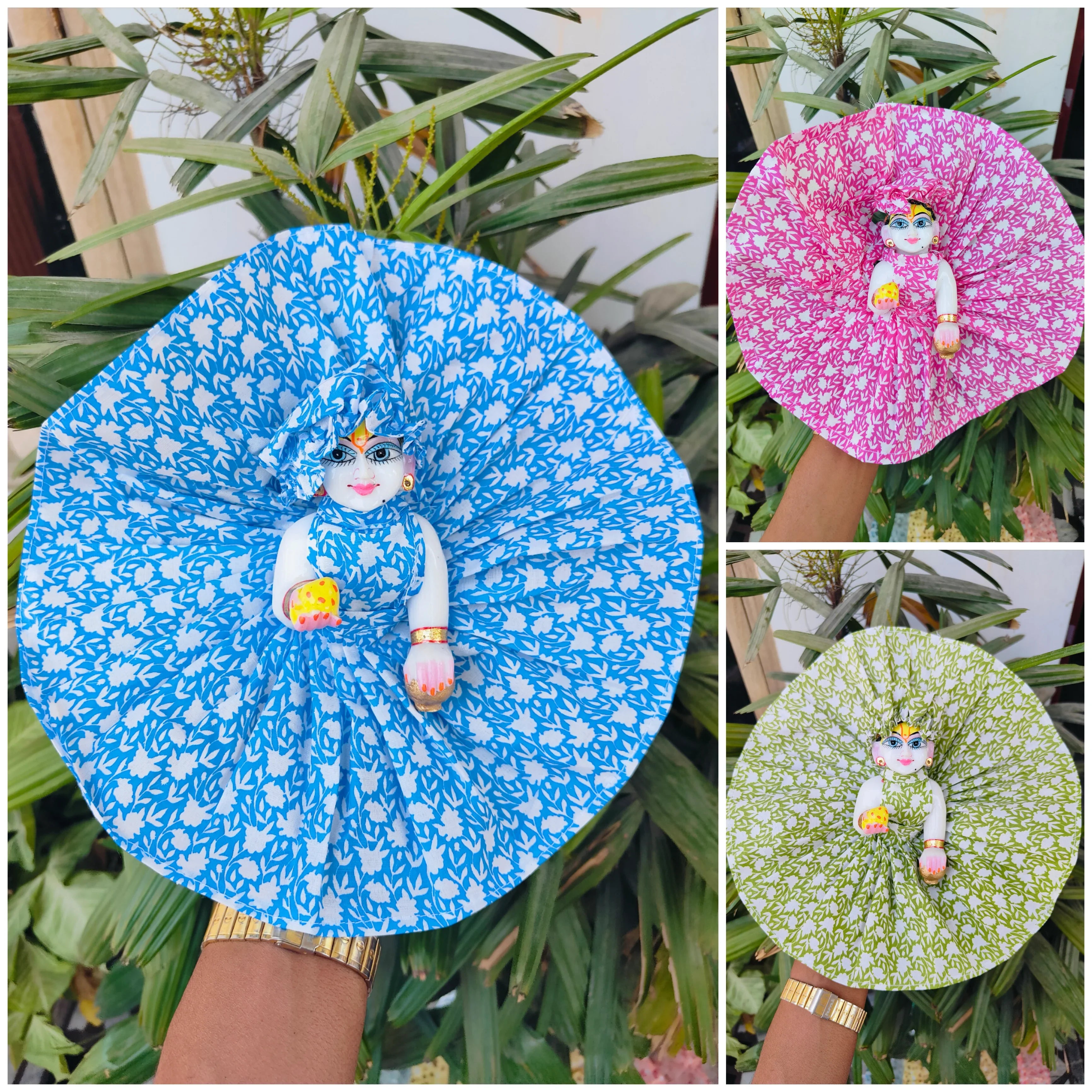 Pack of 3 Handmade Summer Floral Print Laddu Gopal Dresses | Designer Kanha Ji Poshak for Janmashtami | Fancy Bal Gopal & Krishna Ji Dress