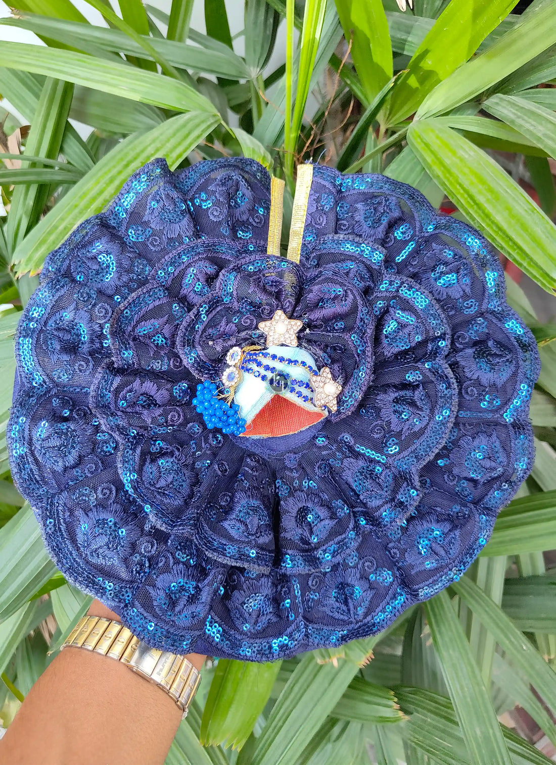 Handmade Navy Blue Full Lace Laddu Gopal Dress with Fancy Pagdi & Choli - Designer Kanha Ji Poshak for Janmashtami & Festivals