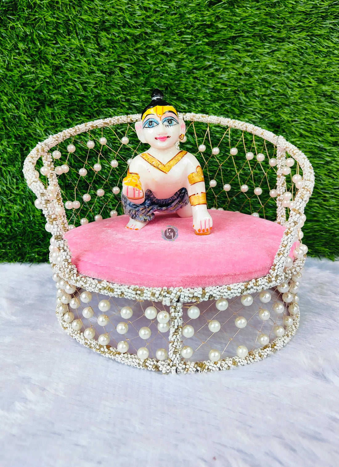 white Pearls net sofa unique design for laddu gopal ji
