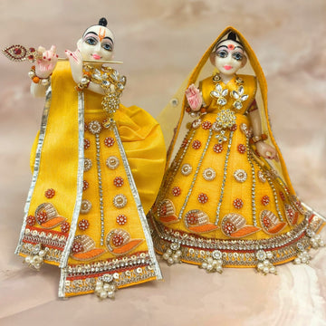 Handmade Kanakshri Radha Krishna Dress Set - Designer Laddu Gopal Dress & Poshak for Janmashtami, Fancy Bal Gopal & Krishna Ji Dress