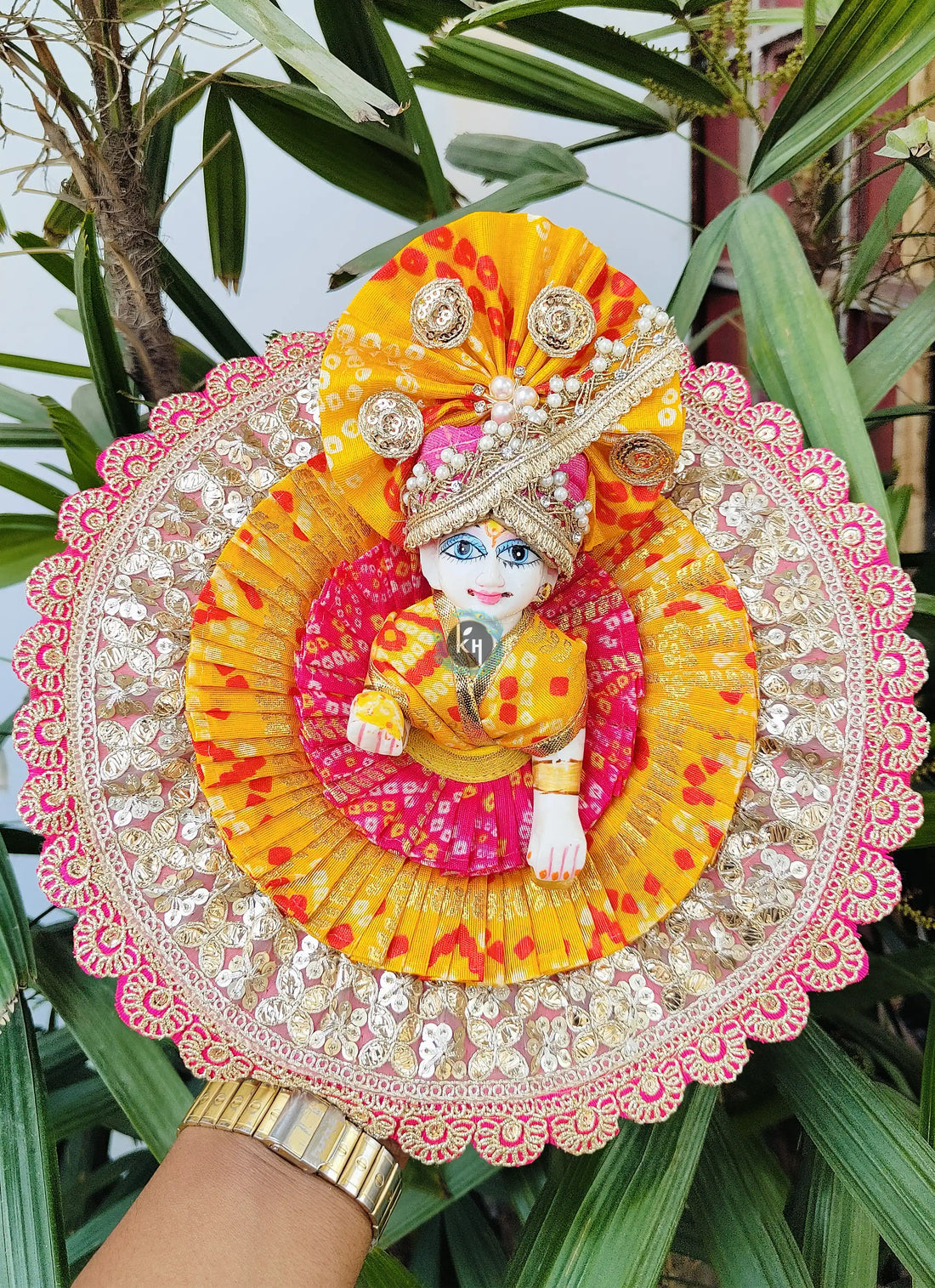Handmade Double Shade Laddu Gopal Dress with Pagdi & Choli - Designer Kanha Ji Poshak for Janmashtami, Bal Gopal & Krishna Ji Celebrations